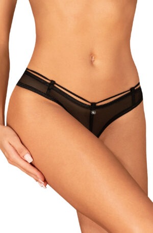 Otwarte czarne stringi Roxelia od Obsessive rozmiar XL/2XL